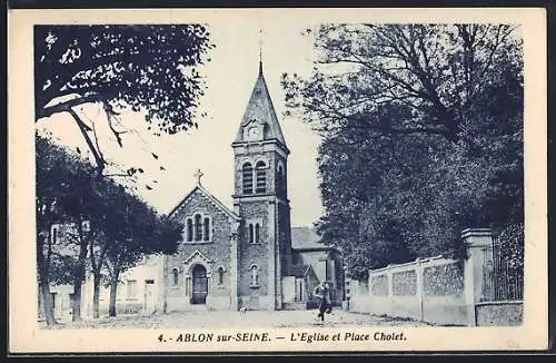 AK Ablon-sur-Seine, L`Église et Place Cholet