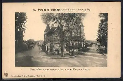 AK Villeneuve-le-Roi, Rue du Commerce et Avenue du Parc vues du kiosque à musique