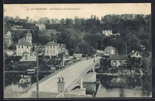 AK La Varenne, Les Coteaux de Chennevières et le pont sur la rivière