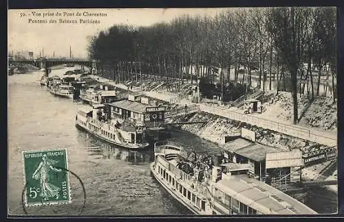 AK Charenton, Vue prise du Pont de Charenton, Pontons des Bateaux Parisiens