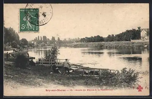 AK Bry-sur-Marne, Bords de Marne à la passerelle