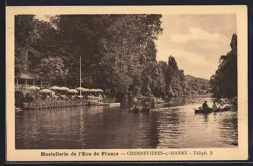 AK Chennevières-sur-Marne, Hostellerie de l`Écu de France et canoës sur la rivière