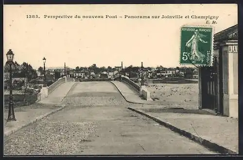 AK Joinville, Perspective du nouveau Pont, Panorama sur Joinville et Champigny