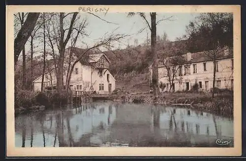 AK Périgny, Le Moulin et son étang paisible