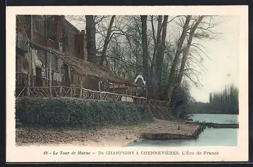 AK Champigny à Chennevières, Vue de l`Écu de France au bord de la Marne