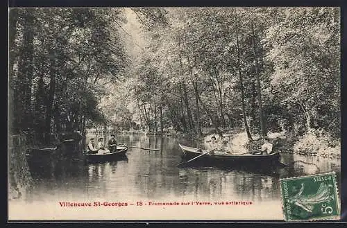 AK Villeneuve-Saint-Georges, Promenade sur l`Yerres, vue pittoresque en barques