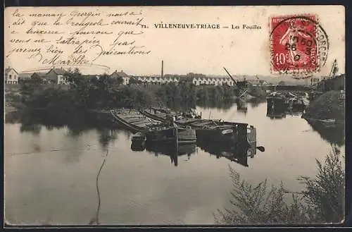 AK Villeneuve-Triage, Les Fouilles avec barges sur la rivière
