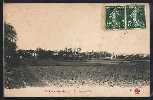 AK Villiers-sur-Marne, Vue champêtre avec village à l`horizon