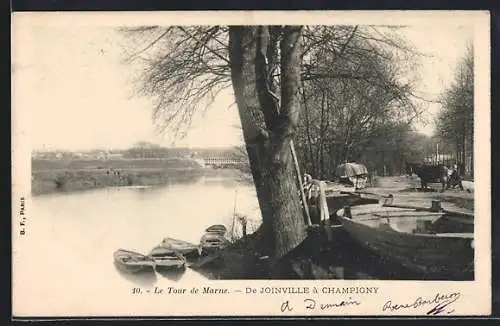 AK Joinville, Le Tour de Marne avec vue sur la rivière et les barques