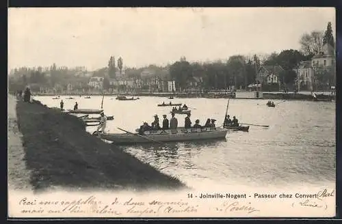 AK Joinville-Nogent, Passeur chez Convert sur la rivière animée de bateaux