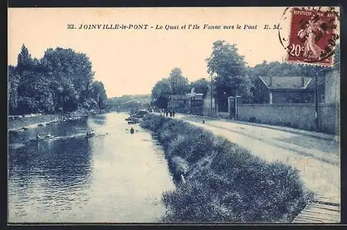 AK Joinville-le-Pont, Le Quai et l`Île Fanac vers le Pont