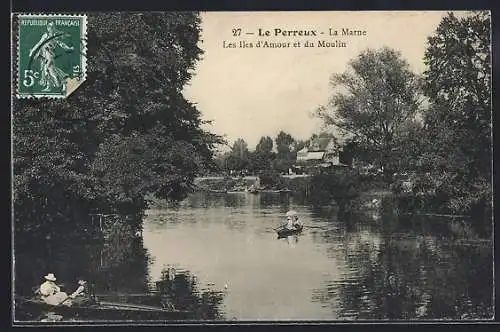 AK Le Perreux, Les îles d`Amour et du Moulin sur la Marne