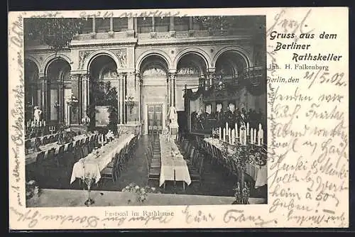 AK Berlin, Restaurant Berliner Rathskeller, Inh., H. Falkenberg, Festsaal im Roten Rathaus, Königstrasse