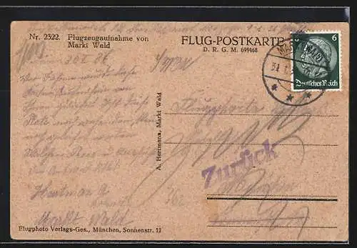 AK Markt Wald, Totalansicht vom Flugzeug aus