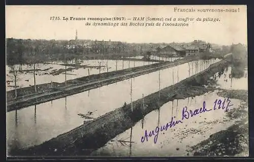 AK Ham /Somme, Eut souffrir du pillage du dynamitage des Boches puis de l`inondation 1917