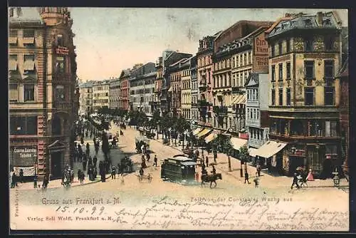 AK Frankfurt a. M., Zeil von der Constabler Wache aus mit Pferdebahn