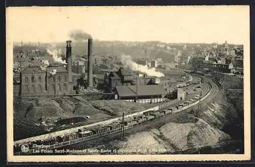 AK Charleroi, Les Fosses Sacré-Madame et Sainte-Barbe et panorama de la Ville Haute