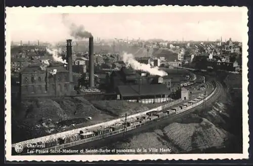 AK Charleroi, Les Fosses Sacré-Madame et Sainte-Barbe et panorama de la Ville Haute