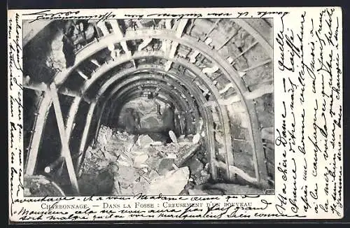 AK Charbonnage, Dans la Fosse, Creusement d`un bouveau, Kohle-Bergwerk
