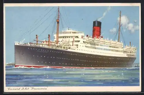 Künstler-AK Passagierschiff R.M.S. Franconia bei Hafenausfahrt
