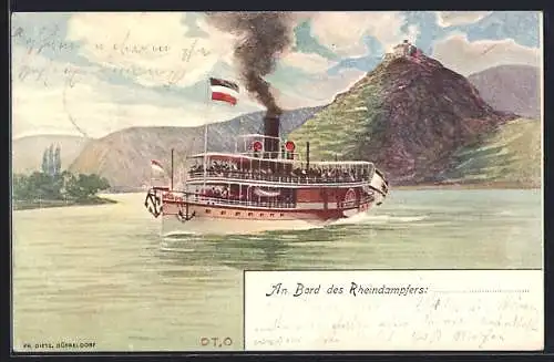 Künstler-AK Dampfer Louise auf dem Rhein