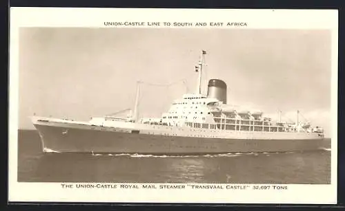 AK Passagierschiff RMS Transvaal Castle auf hoher See, Union-Castle Line
