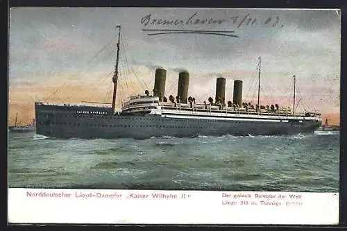 AK Passagierschiff, Dampfer Kaiser Wilhelm II. in den Hafen einlaufend