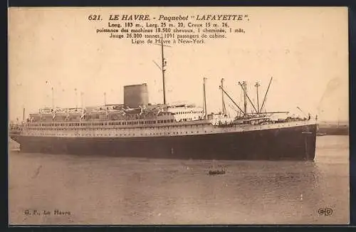 AK Le Havre, Paquebot Lafayette im Hafen