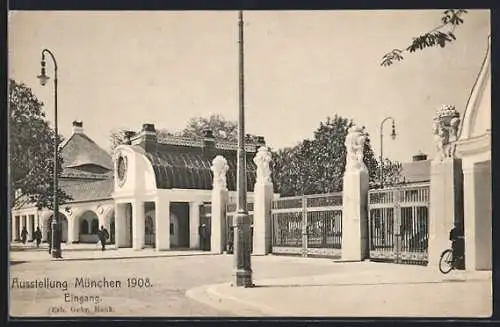 AK München, Ausstellung 1908, Eingang zum Ausstellungspark