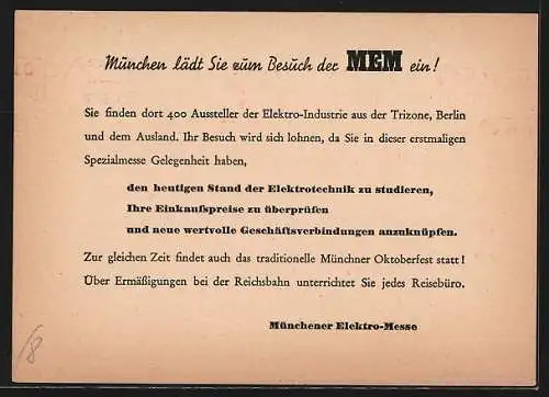 Künstler-AK München, Elektro-Messe 1949