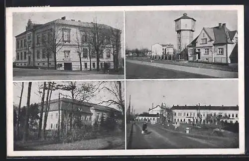 AK Kuncice n. Orlici, Strassenpartie mit Turm, Gebäudeansichten