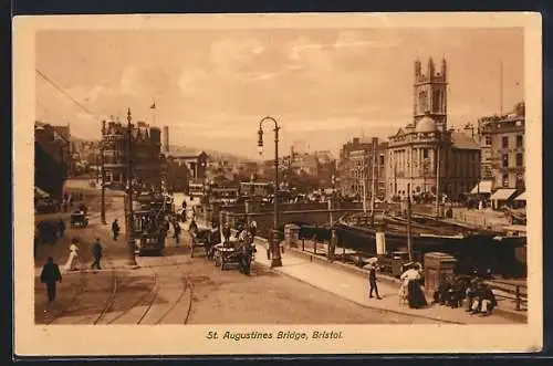 AK Bristol, St. Augustines Bridge, Strassenbahn