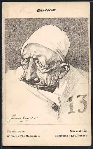 AK Kaiser Wilhelm II. als Verrückter