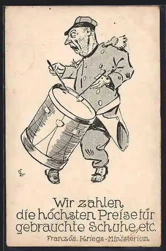 AK Französischer Soldat ohne Schuhe mit Trommel