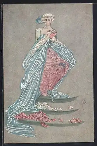 Künstler-AK sign. Dora v. Usedom: Dame mit Herz in den Händen