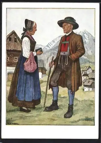 Künstler-AK Ennstal / Steiermark, Paar in Ostmärkischen Volkstrachten