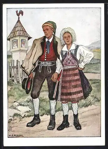 Künstler-AK Gailtal, Paar in Kärntner Tracht
