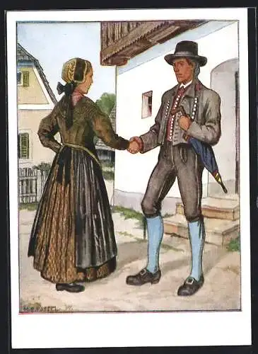 Künstler-AK Paar in Volkstracht aus Kärnten