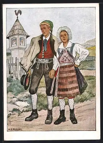 Künstler-AK Gailtal, Paar in Kärntner Tracht