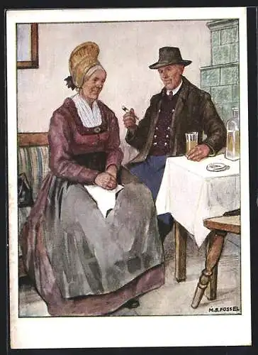 Künstler-AK Älteres Ehepaar in Volkstracht aus der Wachau