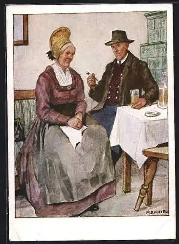 Künstler-AK Älteres Ehepaar in Volkstracht aus der Wachau