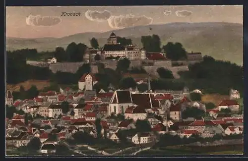 Künstler-AK Kronach / Bayern, Ortspartie mit Burg