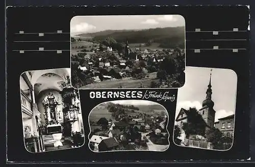 AK Obernsees /Fränk. Schweiz, Ortsansicht mit Kirche, Innenansicht der Kirche
