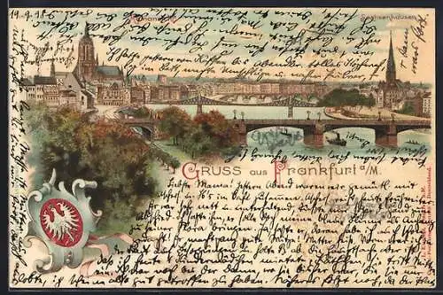 Lithographie Alt-Frankfurt, Mainansicht mit Sachsenhausen