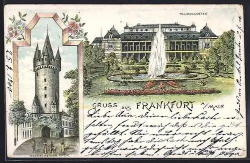 Lithographie Frankfurt a. Main, Eschenheimer Tor, Palmengarten