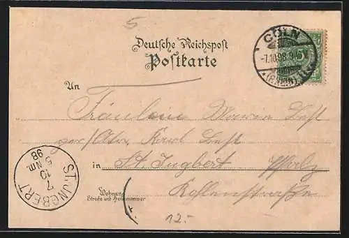 Lithographie Köln, Totalansicht der Stadt, Dampfer