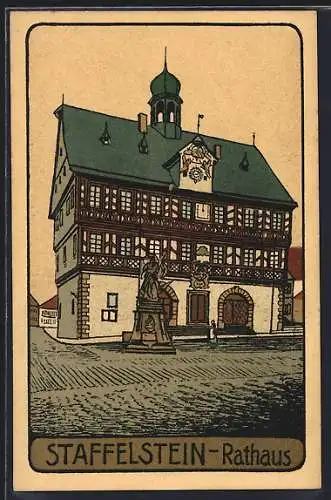 Steindruck-AK Staffelstein / Mainthal, Rathaus mit Strassenpartie