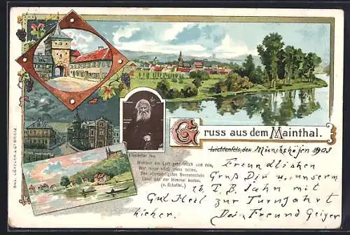 Lithographie Lichtenfels / Mainthal, Ortsansicht