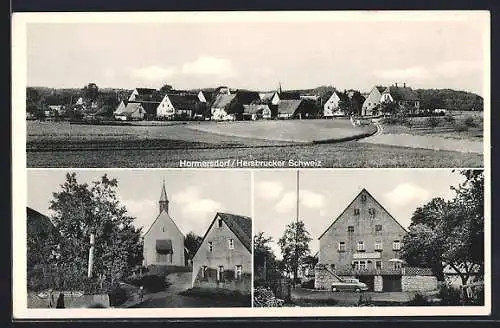 AK Hormersdorf / Mittelfr., Gasthaus zum Löwen, Kirche, Teilansicht