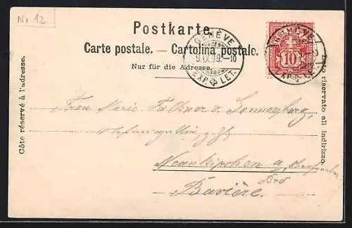 Mondschein-AK Genève, Panorama et le Mont-Blanc